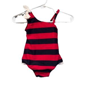 Oshkosh Infant Girls One Piece Bathing Suit Size 9M Pink Blue Striped Ruffles